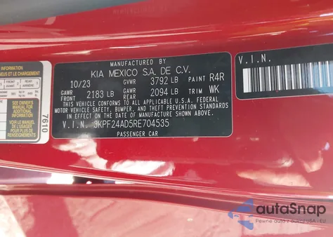 2024 Kia Forte Lxs z USA, uszkodzony, nr VIN 3KPF24AD5RE704535